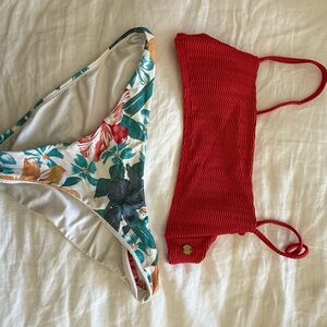 Billabong Red and Floral Bikini Set